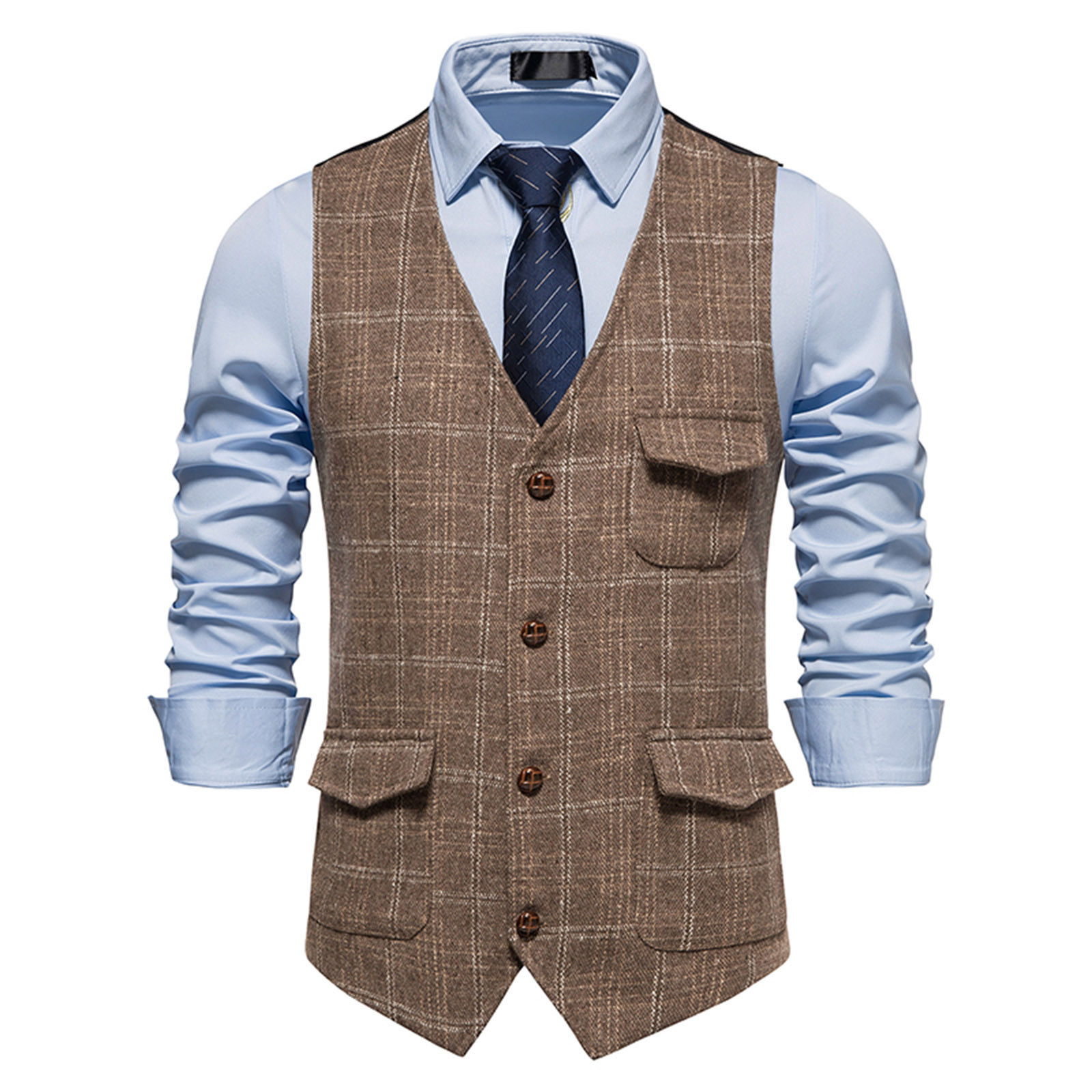 cllios Mens Western Vest Clearance, Men Solid Fashion Lattice Have Pockets Single Breasted Vest Tops Blouse